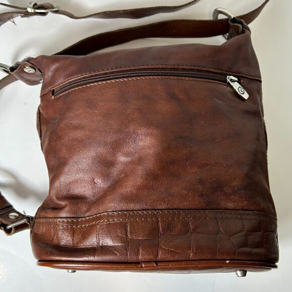 Valentina Italia Brown Leather Croco Embossed Bucket Sling Crossbd Shoulder Bag - Picture 4 of 14